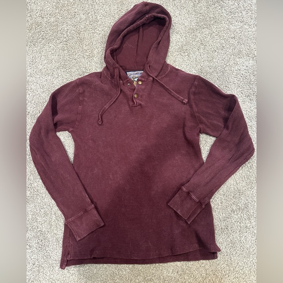 American Garage Brand Adult Medium Long Sleeve Hooded Pullover 1/4 Snap Burgundy - Picture 1 of 3